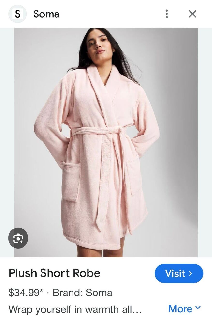 NWT Soma Plush Short Women's Pink Soft Fleece Belted Lounge Robe with Pockets Si